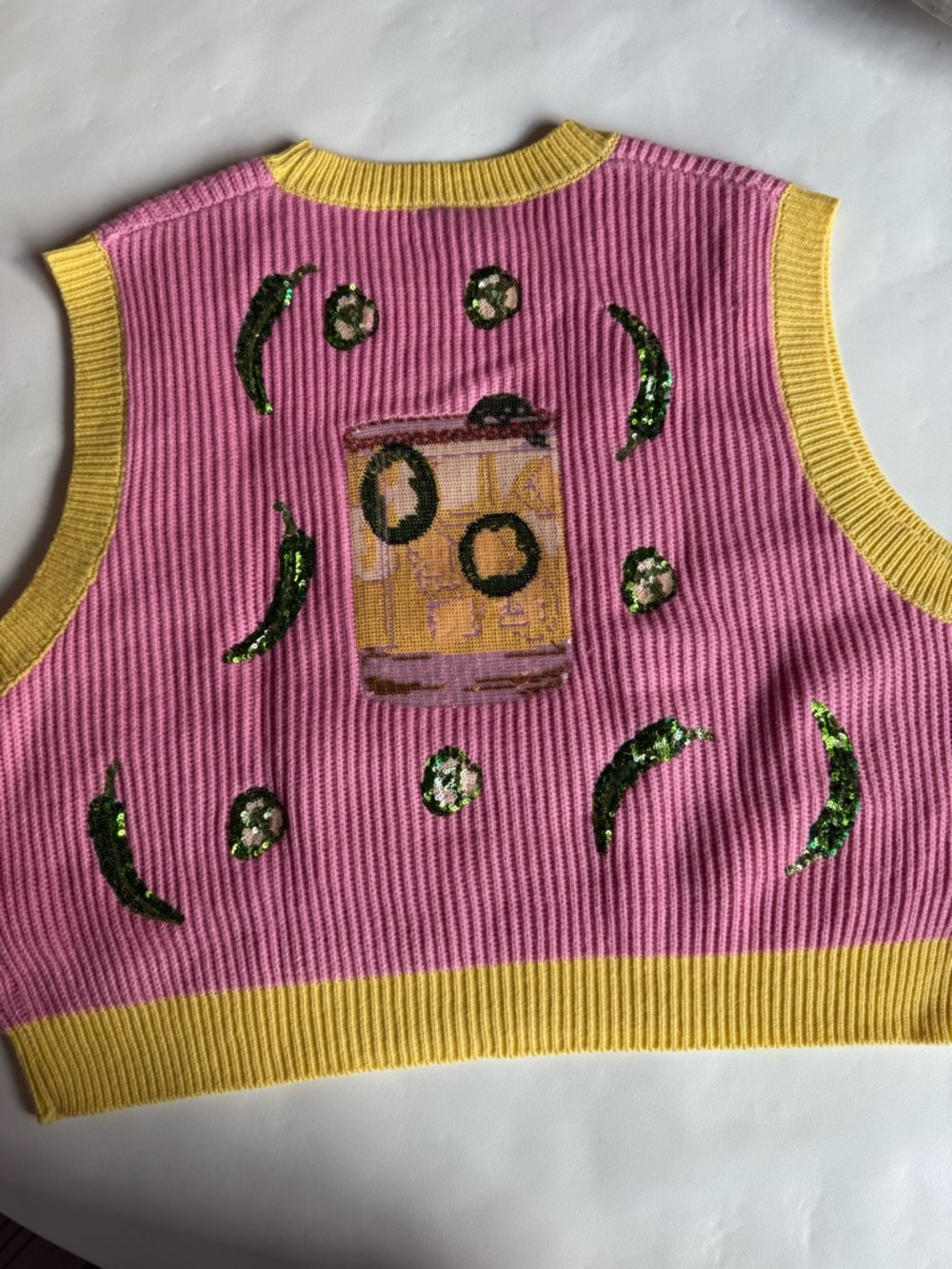 QUEEN OF SPARKLES Pink and Yellow 'Spicy Mango Queen' Embroidered Crop Tank - Picture 2 of 2